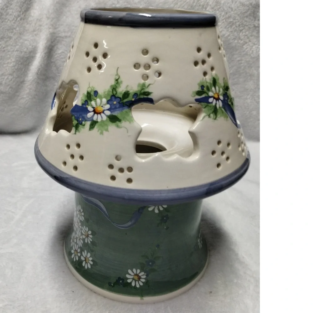 Kathy Hatch Collection Ceramic Jar Candle Holder Shade Daisy Floral Green 32143